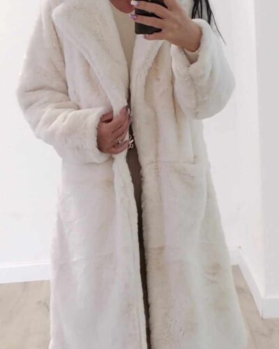 Bézs - hosszú zsebes műszőrme bunda