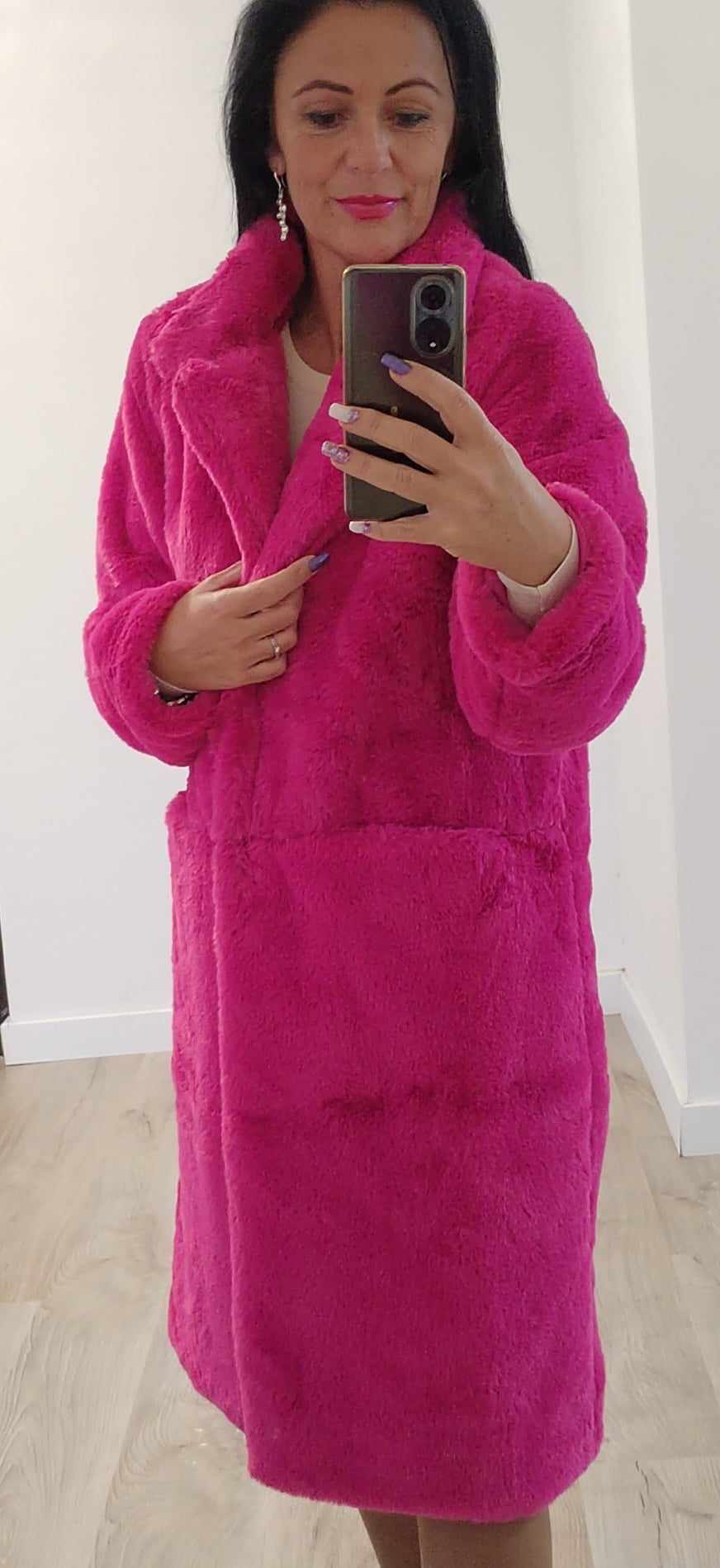 Pink - hosszú zsebes műszőrme bunda - Image 5