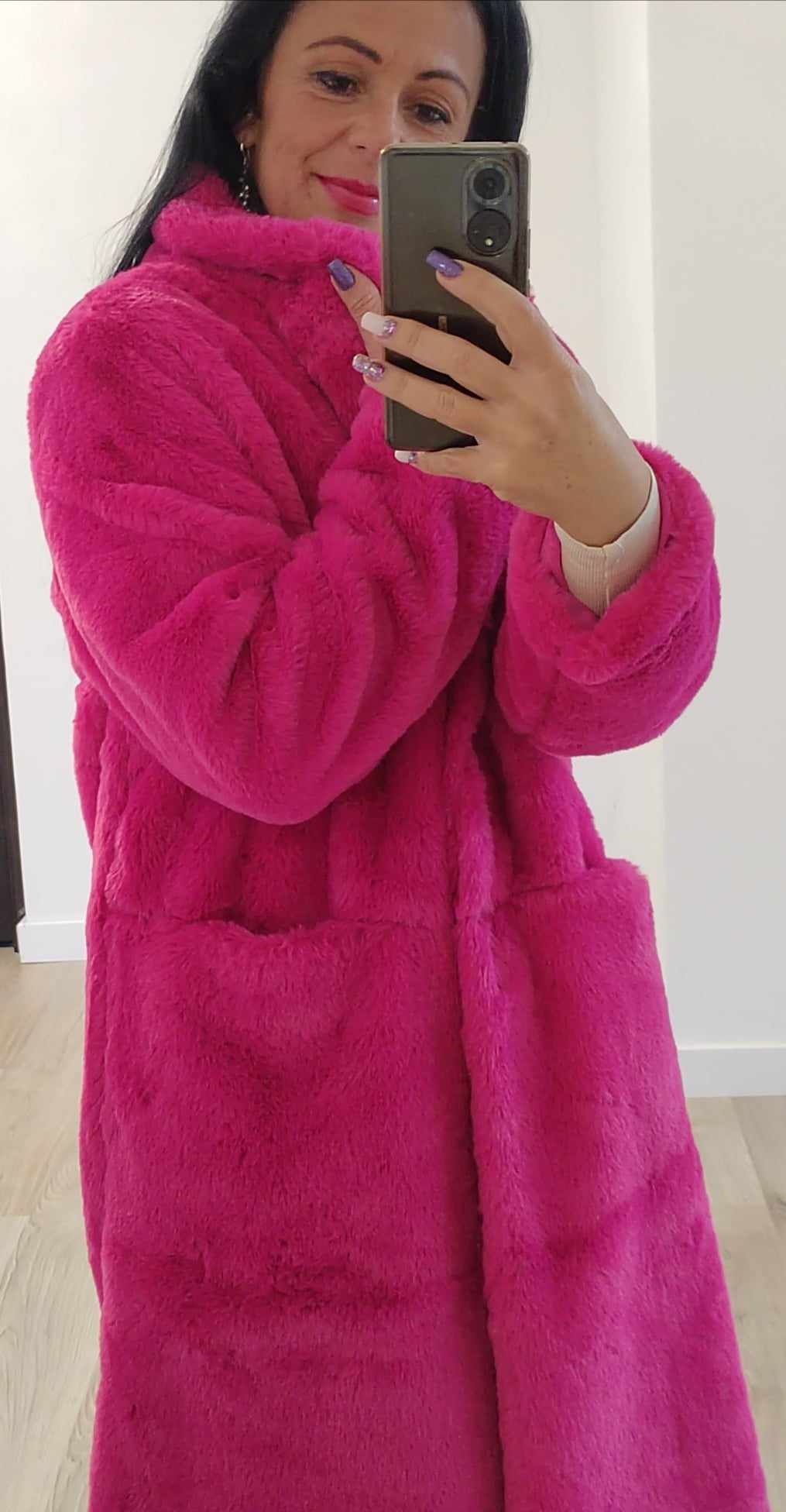 Pink - hosszú zsebes műszőrme bunda - Image 4