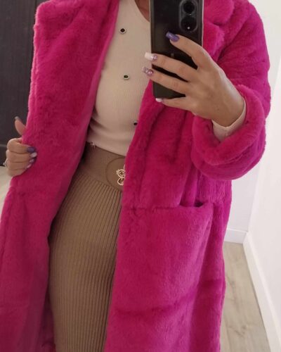 Pink - hosszú zsebes műszőrme bunda