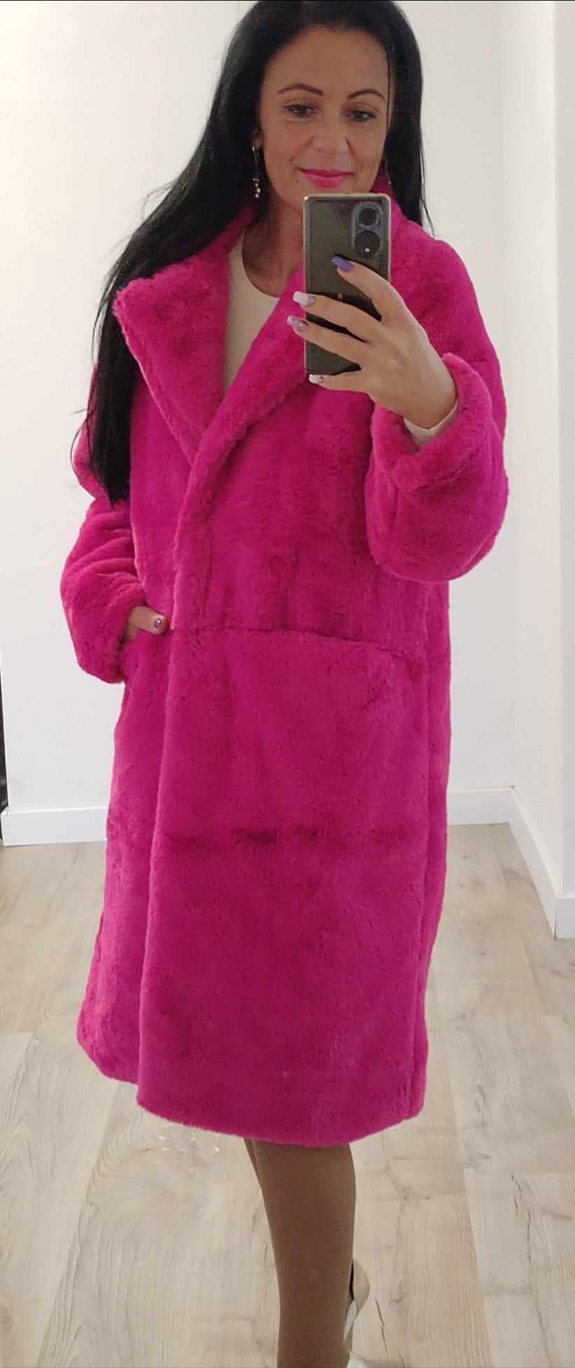 Pink - hosszú zsebes műszőrme bunda - Image 2